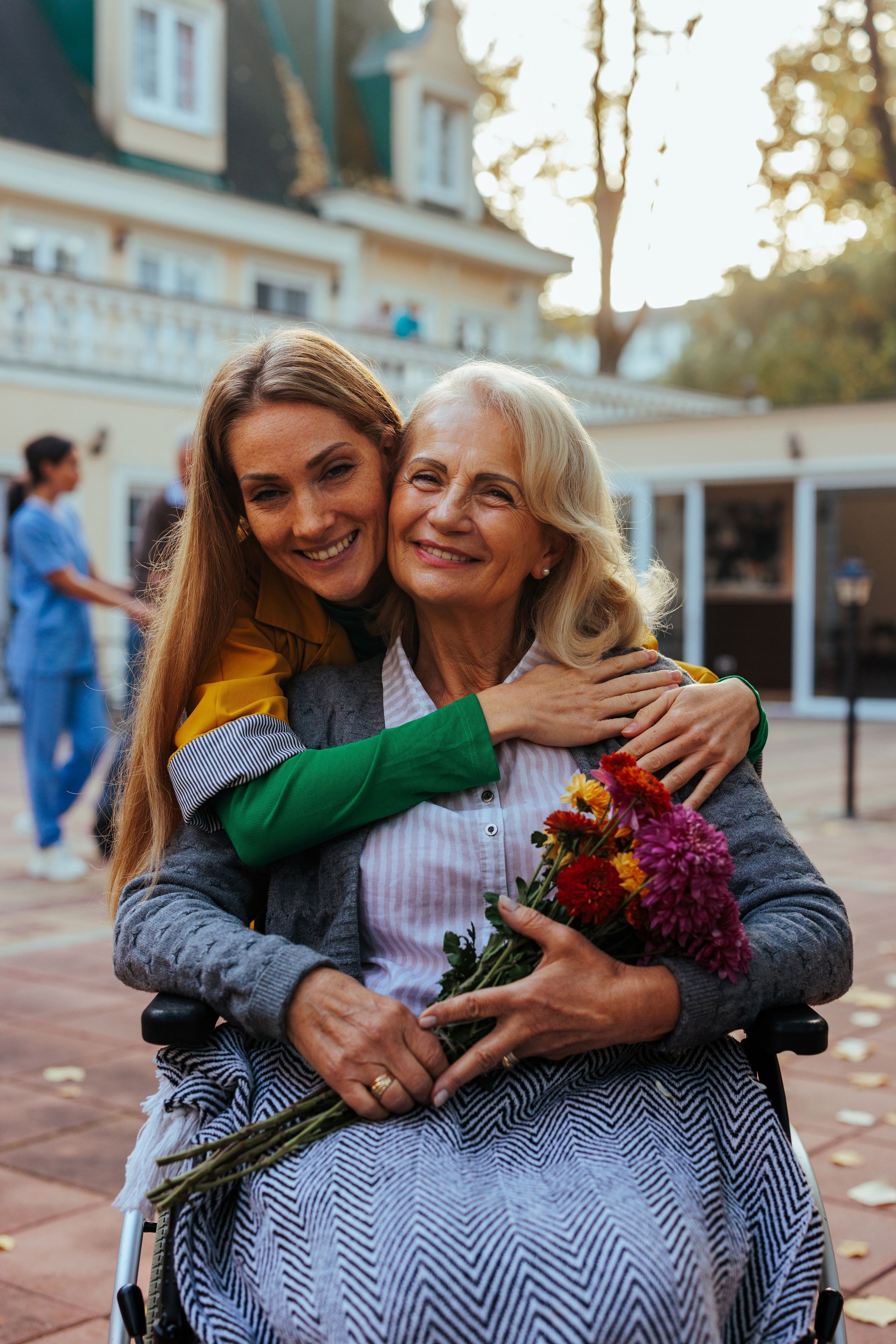 Portrait of a mother and daughter in nursing home.